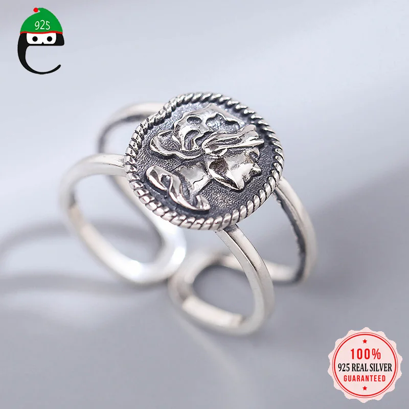 ElfoPlataSi/100% чистое тайское серебряное коктейльное кольцо в стиле панк с