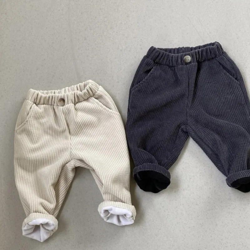 Children's Corduroy Pants 2022 Winter New Baby Plus Velvet Of Loose Casual Wild Trousers Boys Straight Pants Boy Warm Pants