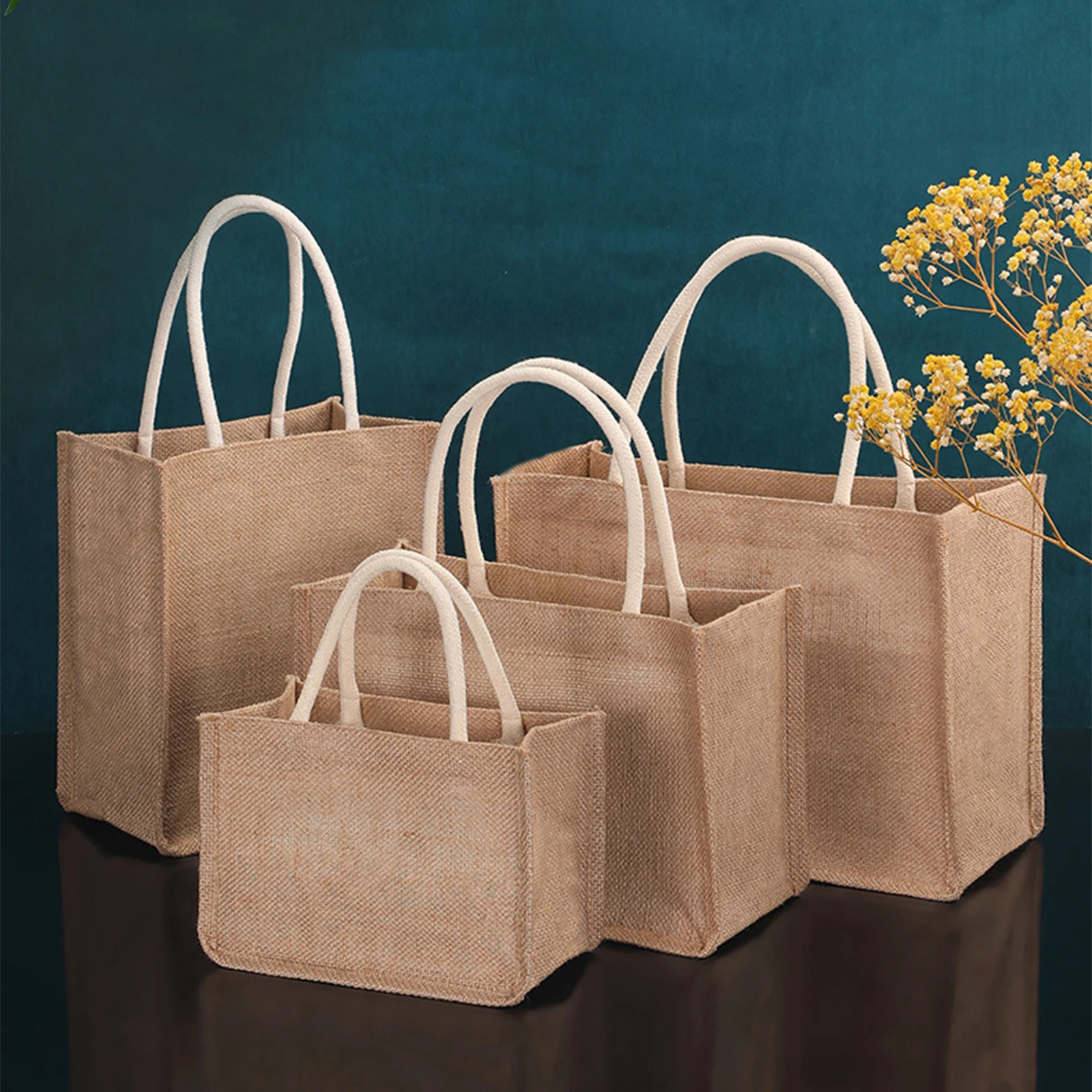

Eco Friendly Tote Bag Portable Reusable Linen Burlap Shopping Handbag Shoulder Bag Top Handles Carrying Grocery Gift Storage Bag