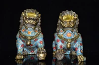 9chinese folk collection old bronze cloisonne gilt lion statue gatekeeper lion a pair ornaments town house exorcism
