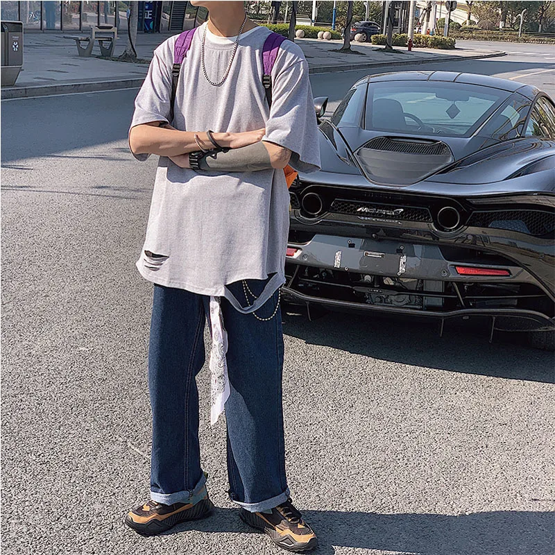 Футболка мужская с дырками хлопковая тенниска коротким рукавом майка в стиле