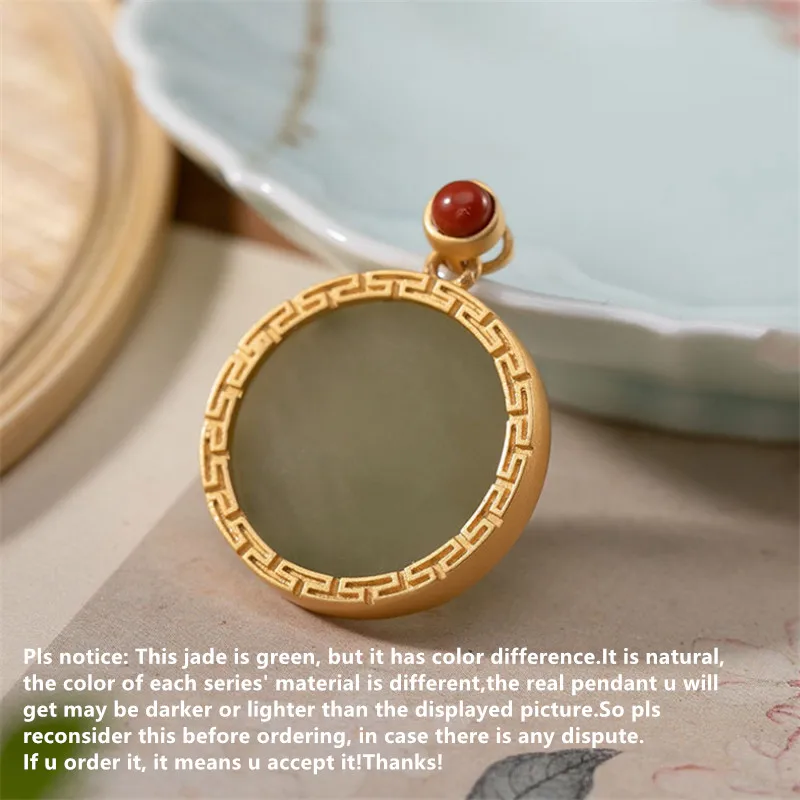 

Uglyless Luxury Natural Green Jade Blank Pendants for Women Jasper Necklaces NO Chain 925 Silver Fine Jewelry Gold Peace Buttons