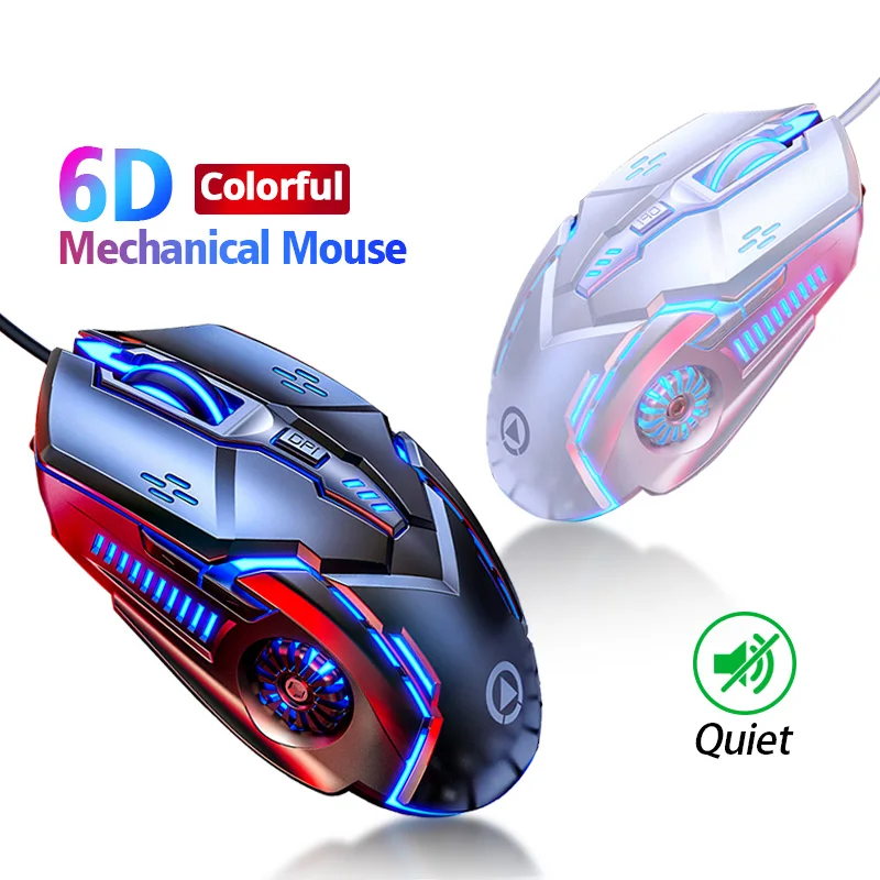 

6D Gaming Mouse Quiet Gamer Mice 3200DPI Adjustable Wired Luminous USB Computer Mouse Mechanical For PC Laptop High Speed Mice