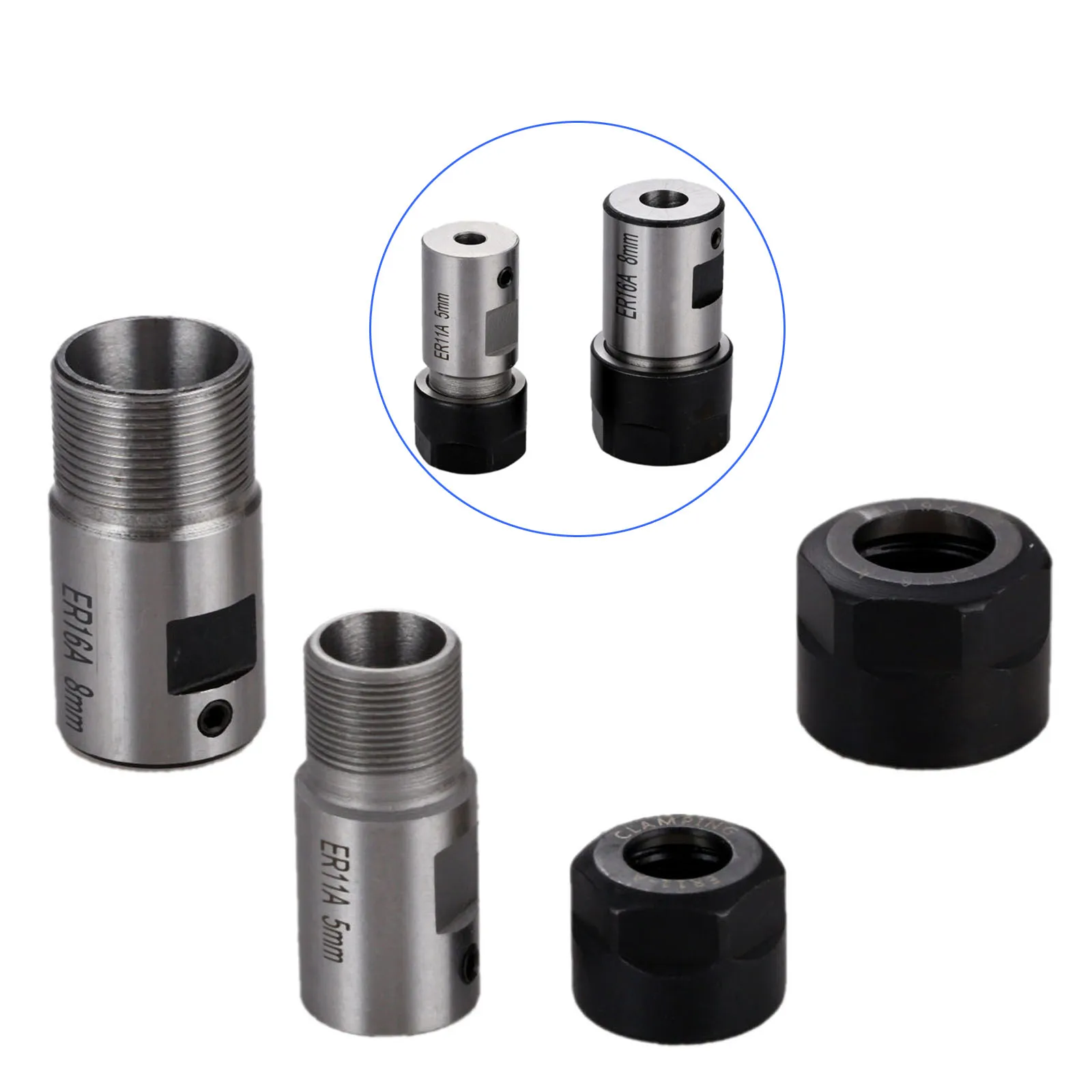 

DRELD ER11 ER16 Collet Chuck Motor Shaft Extension Rod Spindle Collet Lathe Tools Holder 5mm 8mm For CNC Milling Boring Grinding