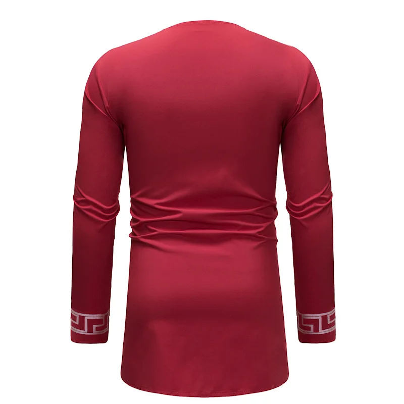 Мужская рубашка с принтом Дашики черного и золотого цвета длинная круглым