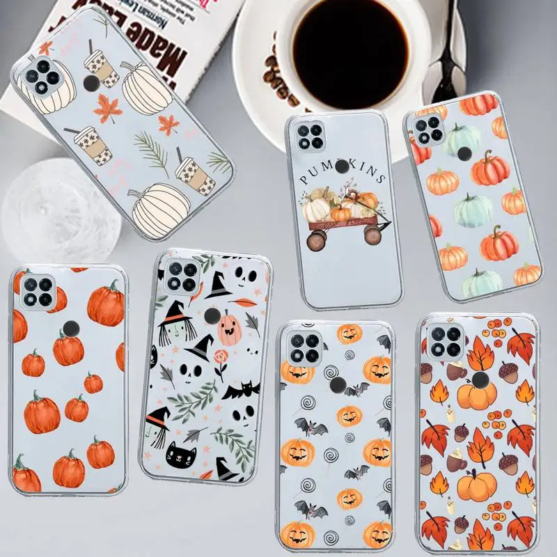 

Pumpkin happy autumn fall leaves Phone Case Transparent for Xiaomi redmi note x f poco 10 11 9 7 8 3 i t s pro cover shell coque