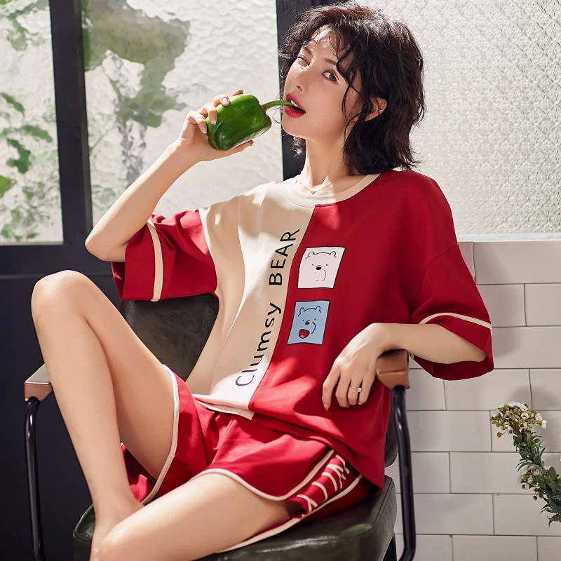 2 шт. женские хлопковые Пижамные комплекты одежда для сна пижама с коротким