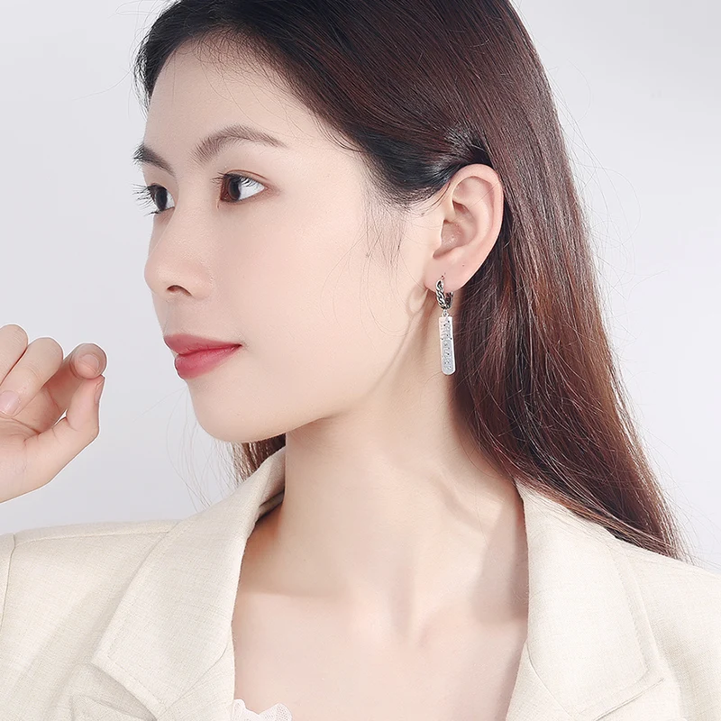 

JYouHF Vintage Style White Gold Plated Drop Earrings for Women Fashion Square Letter Long Chain Asymmetric Earring Party Jewelry