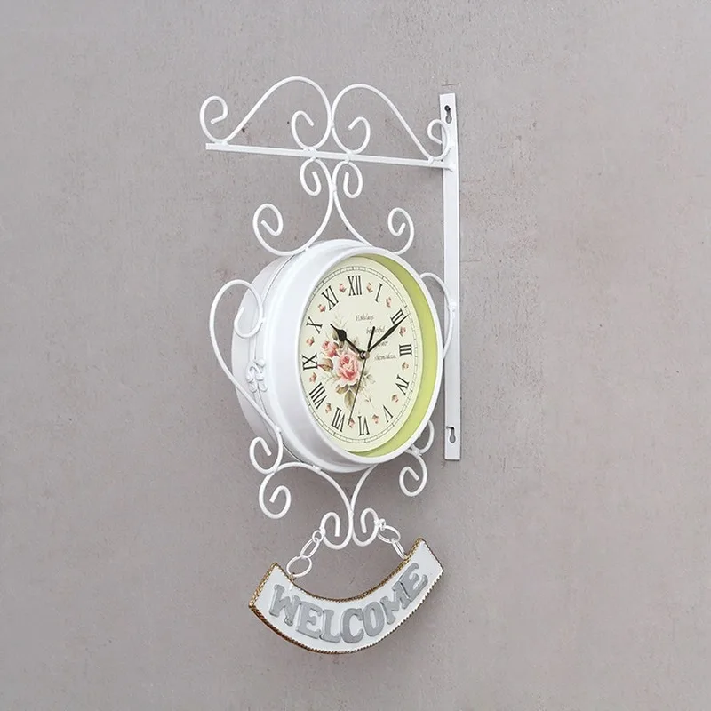 

Retro white outdoor garden station wall clock outer bracket double-sided sticker household mirror effect decorative clockLB92505