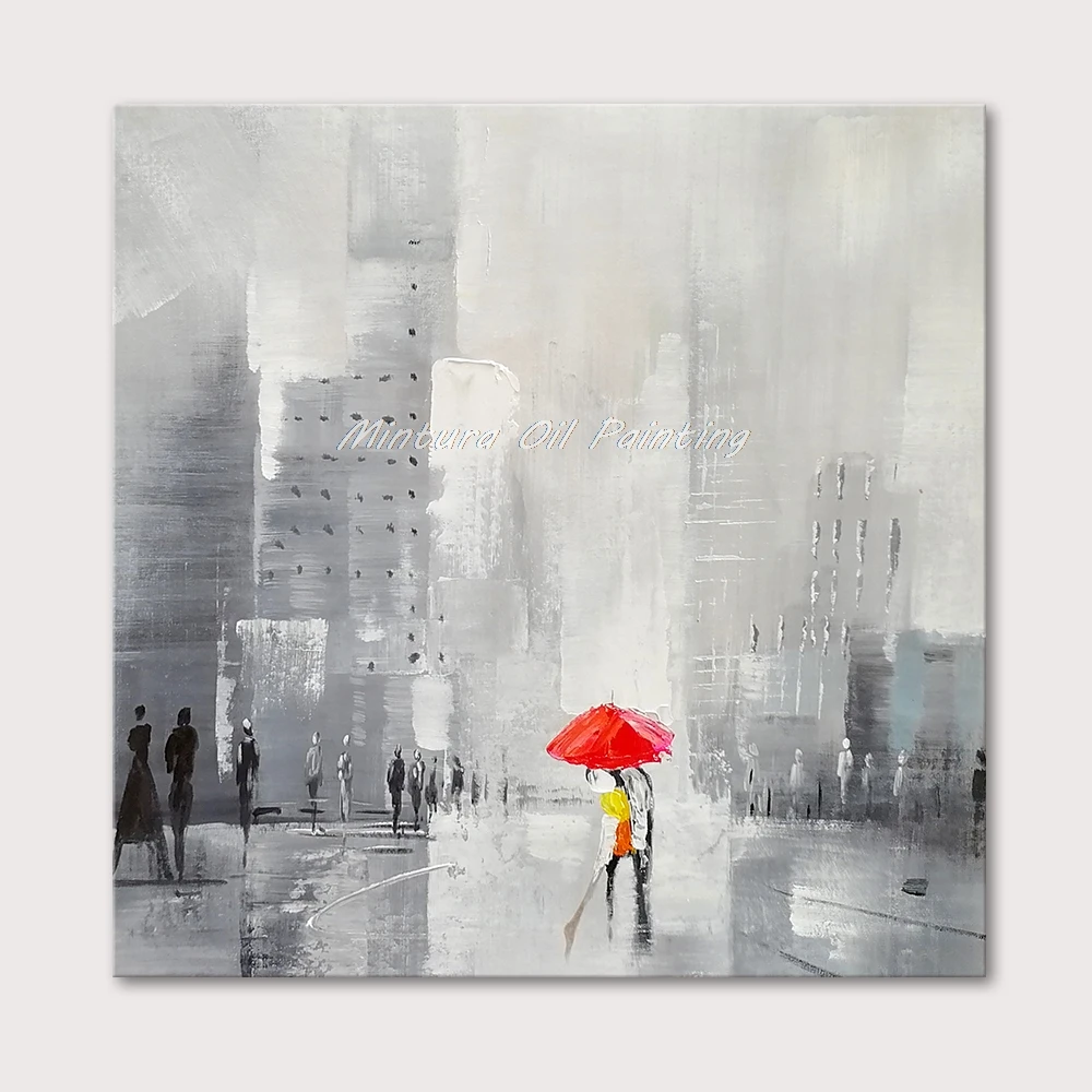 

Mintura Wall Picture for Living Room Oil Paintings on Canvas Hand Painted Abstract City and Lovers Home Decor Wall Art No Framed