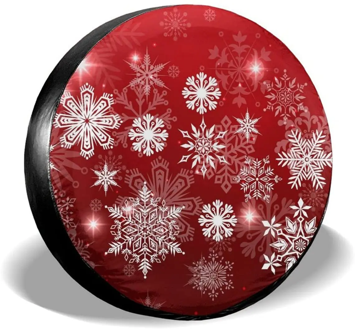 

Delumie Red Christmas Snowflake Spare Tire Cover Universal Fit for Car Wrangler Rv SUV Truck Travel Trailer and Many