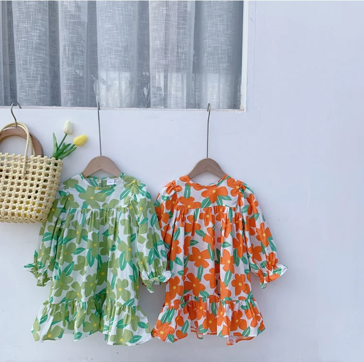 Весеннее модное платье с длинным рукавом и цветочным принтом для девочек