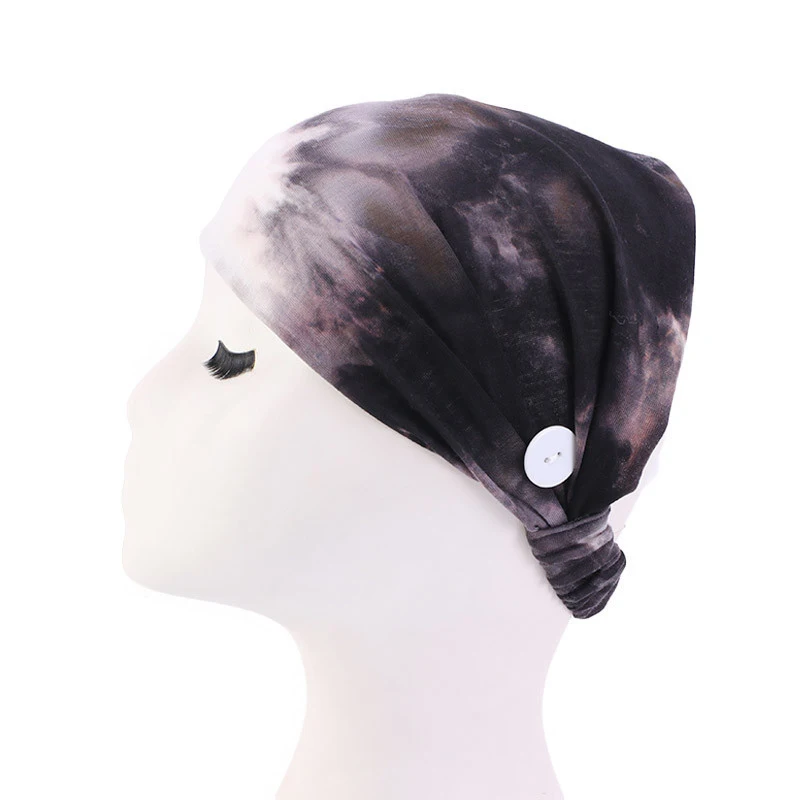 

Elastic Button Women Headband Turban Cotton Elastic Hair Band Hair Accessories Headwrap Tie Dye Hairband Anti-leak Headband