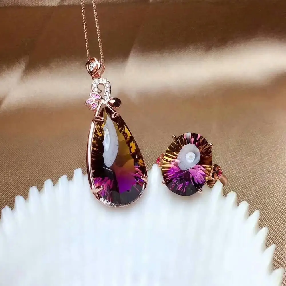 

shilovem 925 sterling silver piezoelectric ametrine pendants rings fine Jewelry send necklace wedding gift new mtz1216132500agzj