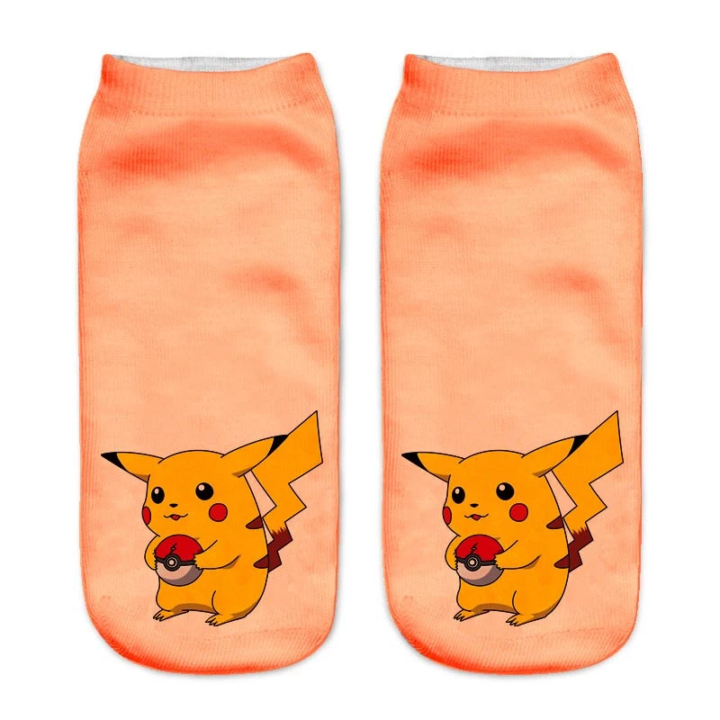Милые женские хлопковые носки с рисунками животных Kawaii, летние короткие носки с покемоном, женские повседневные Мягкие носки sox, Забавные 3D Милые Носки с рисунком пика