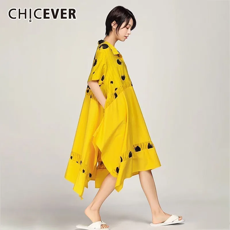 Женское асимметричное платье в горошек CHICVEVER весеннее свободное полоску с