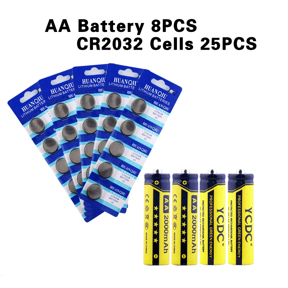 

8Pcs AA 2000mAh Pre/Stay Charge Cells Ni-MH Rechargeable Battery+25pcs CR2032 8X AA 2000mAh High Density Rechargeable Batteries