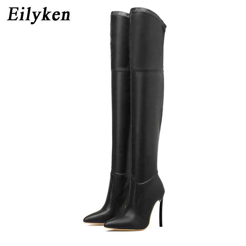 

Eilyken 2022 New Sexy Over The Knee Boots High Quality PU Leather Pointed Toe Stiletto Heels Women Shoes Nightclub Pumps