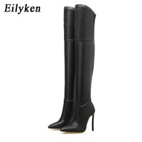 eilyken 2022 new sexy over the knee boots high quality pu leather pointed toe stiletto heels women shoes nightclub pumps