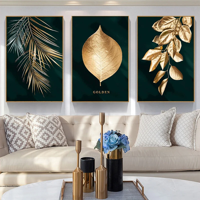 Модный 1 шт. абстрактный настенный постер с золотыми листьями для украшения