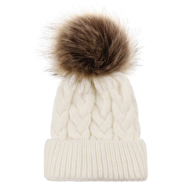 Пуловер костюм для мамы и ребенка шерстяные шапки с помпоном зимние женщин