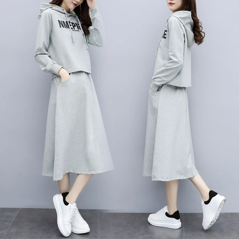 Спортивный костюм для женщин 2019 Весна Осень Женский Большой размер с буквенным