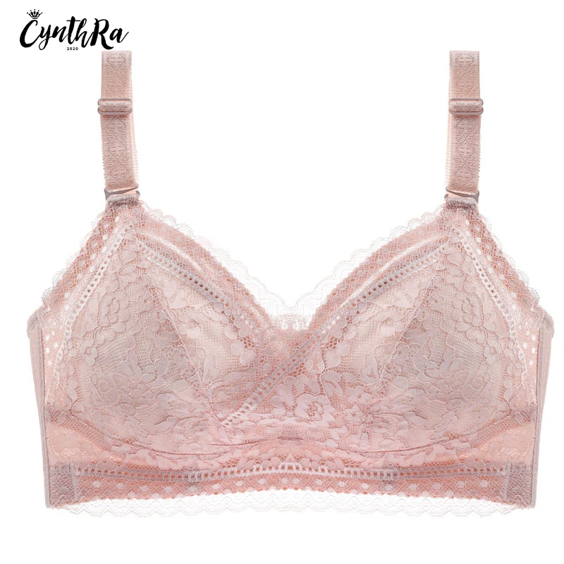 

CYNTHRA Wireless Underwear Women Lace Thin Plus Size Bralette Breathable Push Up Ladies Removable Sexy Plus Size Women Lingerie