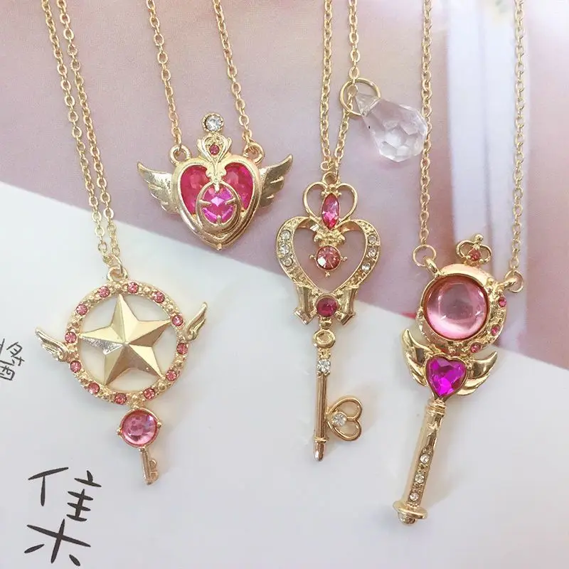 

Cartoon lovely beautiful girl turns into badge necklace sweet rhinestone star moon clavicle chain