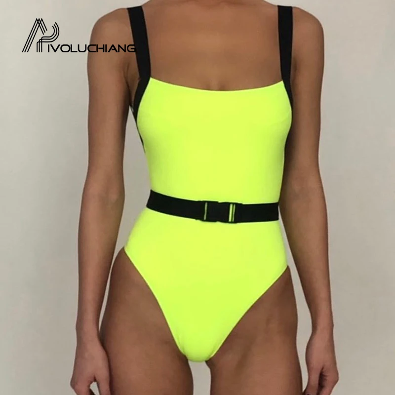 2020 купальник флуоресцентный цельный бикини без рукавов с открытой спиной