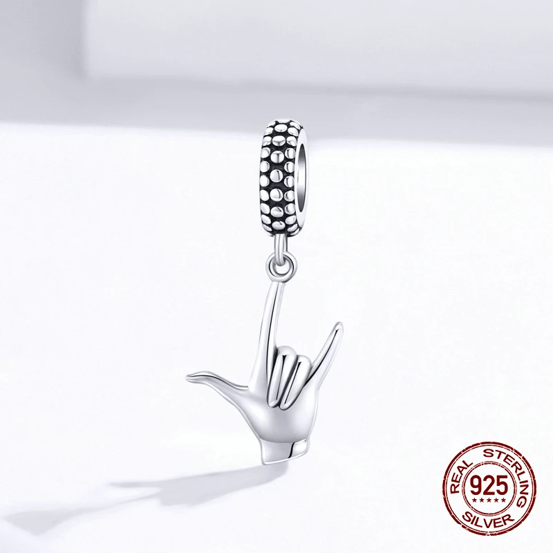 2020 Hot Sale 925 Sterling Silver Sign of the horns Woman Necklace Pendant fit bangle Beads Bracelet Charm Jewelry Making Gift | Украшения