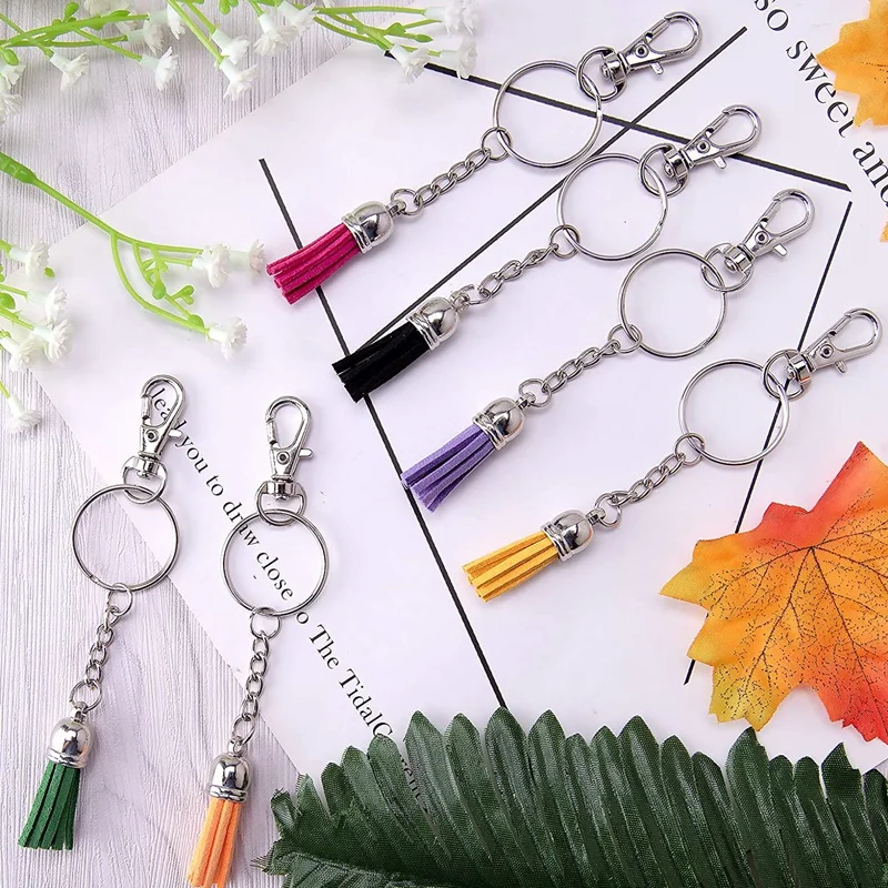 

350 Pcs Key Chain Rings Keychain Tassels Set with 50 Pcs Craft Tassels 50 Pcs Keychain Hooks 50 Pcs Key Chain Rings