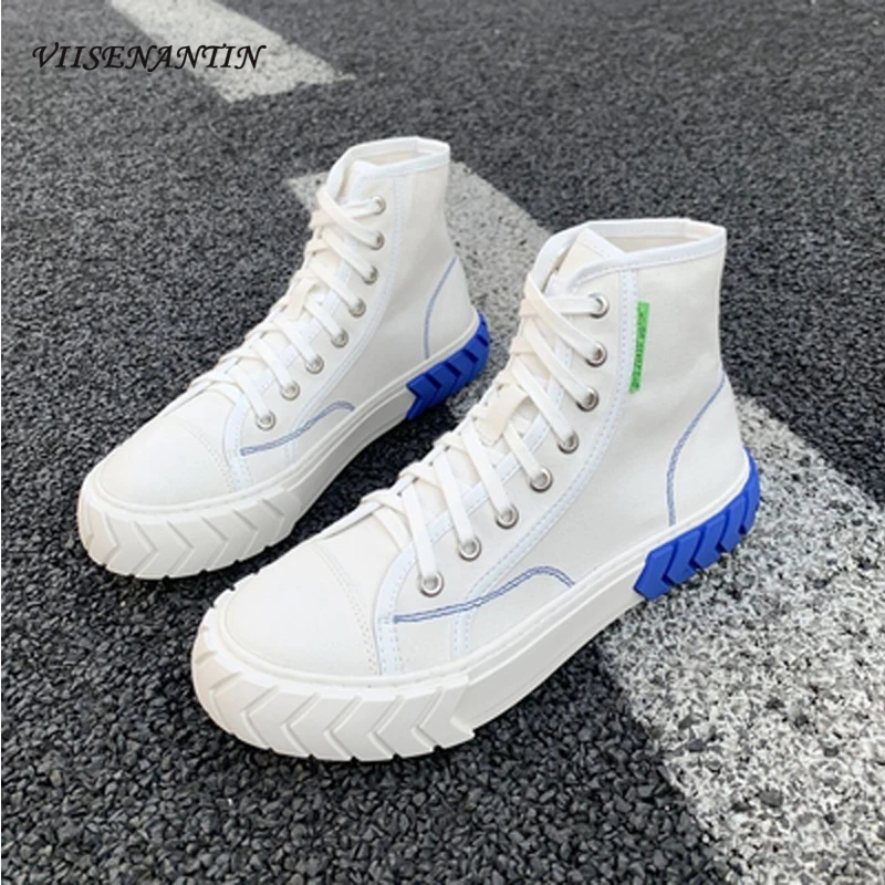 

Spring and Summer New Mixed Color Lace-up Flat High-top Sneakers Women's Trend All-match Sports Casual Canvas Shoes
