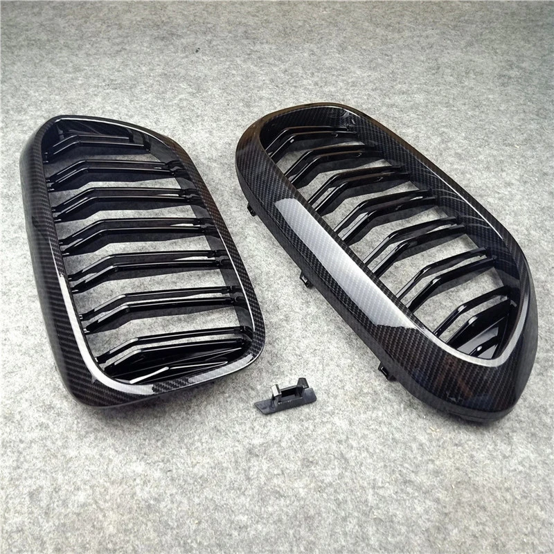 A Pair G30 G38 Carbon Look Double Slat Car Grille For Bmw 5 Series 2018-IN ABS Glossy Black/ M Color Replacement Front |