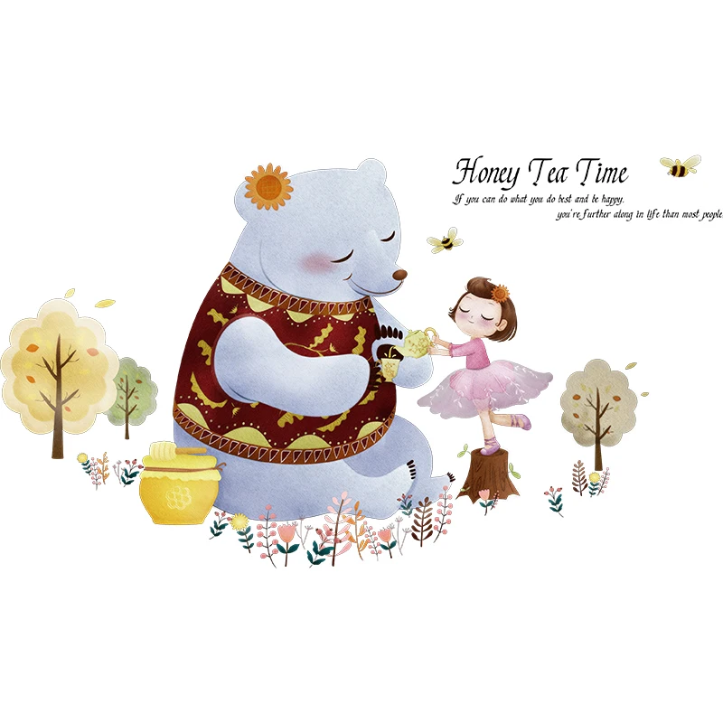 

Cartoon Animall Wall Stickers for Kids Rooms Decoration Warm Girl Bedroom Wall Decals Self-adhesive Stickers Art Posters