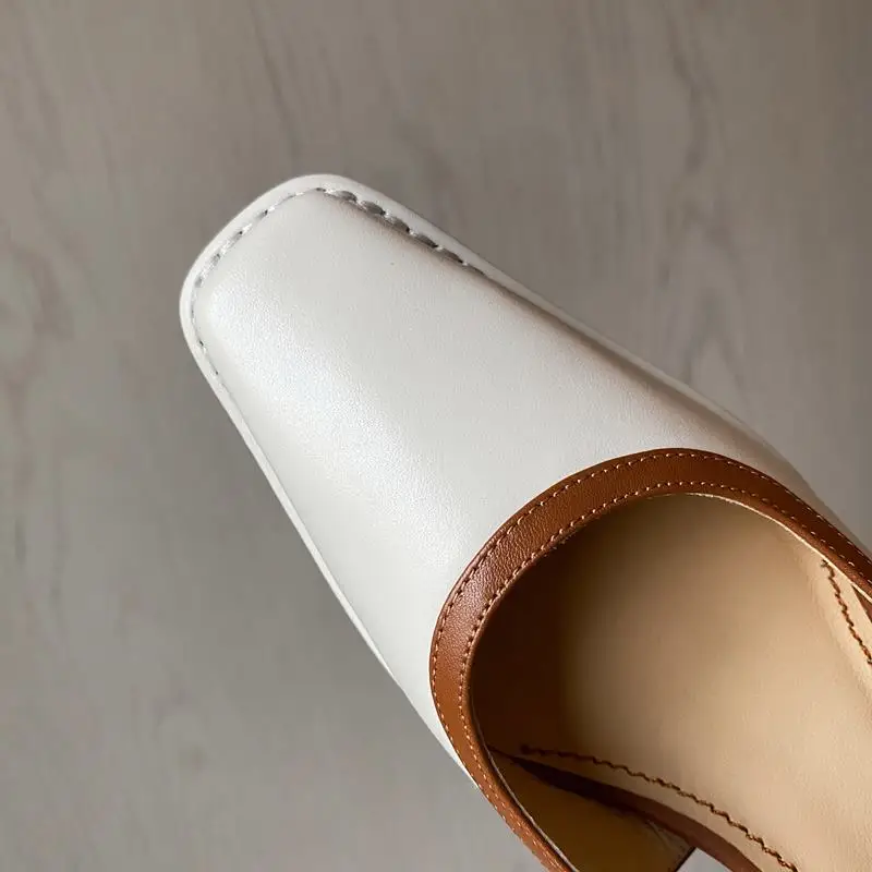 

ALLBITEFO square toe real genuine leather thick heel fashion summer women sandals women heels shoes high heel shoes sandalias