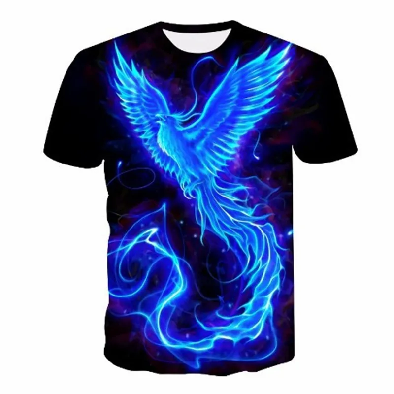 

2021 summer new men's and women's T-shirts 3D bath fire Phoenix couple printing T-shirts men's tops Harajuku casual T-shirts Boy