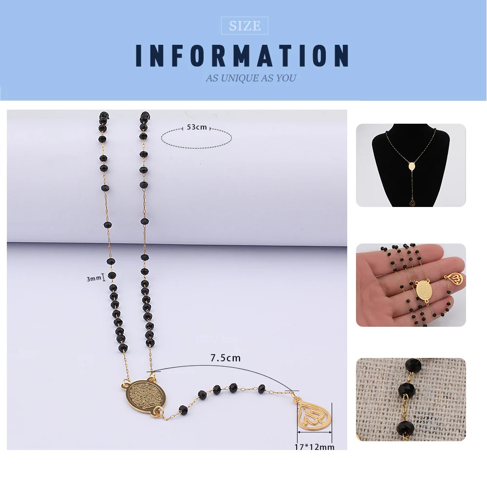 FINE4U N301 Stainless Steel Muslim Arabic Pendant Necklace Glass Faceted Beads Crucifix Men Women Rosary Jewelry | Украшения и