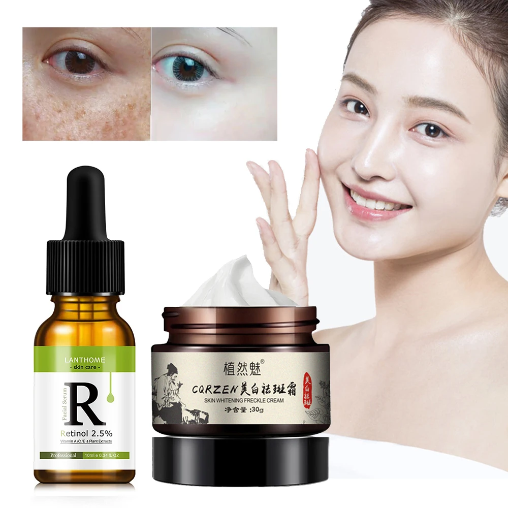 

Freckle Removal Whiten Cream Skin Care Set Retinol Facial Serum Anti Oxidant Brighten Skin Herbal Essence Face Care Cream