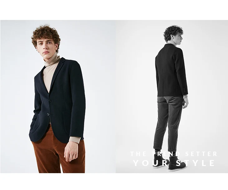Выбранный мужской шерстяной сплошной цвет Slim-Fit Блейзер Бизнес случайный патч карман одежда S | 418408507