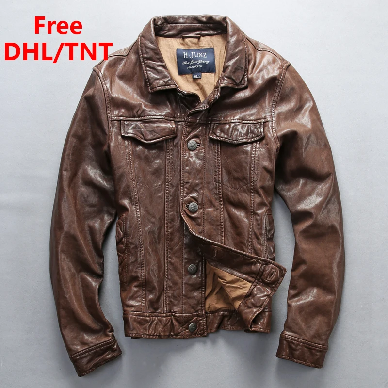 

Мужская мотоциклетная куртка из натуральной овечьей кожи, эксклюзивная винтажная летная куртка, байкерская куртка, Бесплатная доставка DHL/...