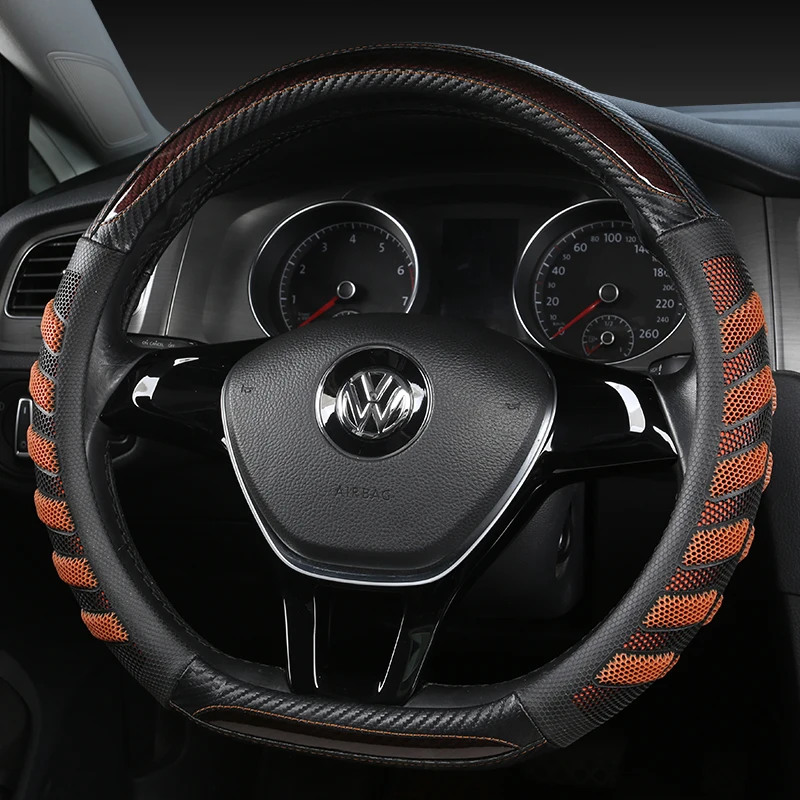 

D Shape Steering Wheel Cover Leather + Carbon Fibre for VW GOLF 7 2015 POLO JATTA Suzuki Swift Nissan Rogue 2017 2018 2019 2020