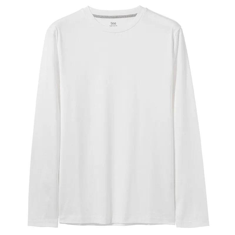 Giordano мужская футболка с круглым воротом и длинными рукавами из натурального хлопка, выполнена в множестве цветовых решений - Цвет: 01White