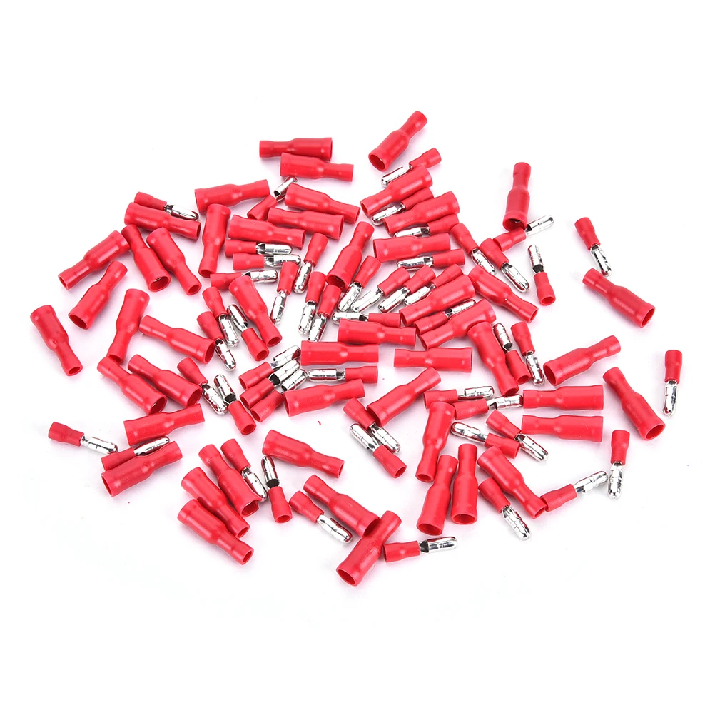100 шт. красные изолированные гнездовые и мужские пулевидные стыковые соединители