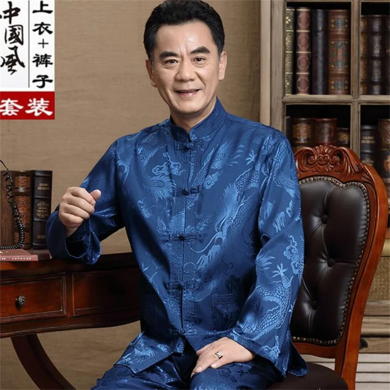 Middle-aged Tang suit men buckle blazer Long sleeve casaco jaqueta masculina spring autumn coats mens jacket Chinese style