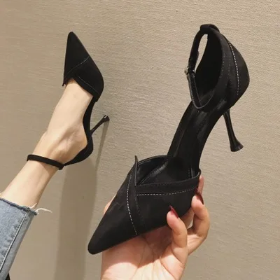 

New Girly Style Hollow Pointed Head Suede Shallow Mouth Female Stiletto High Heels Fashionable Sexy 8.5 Heels 7.5 Heels 5.5 Heel