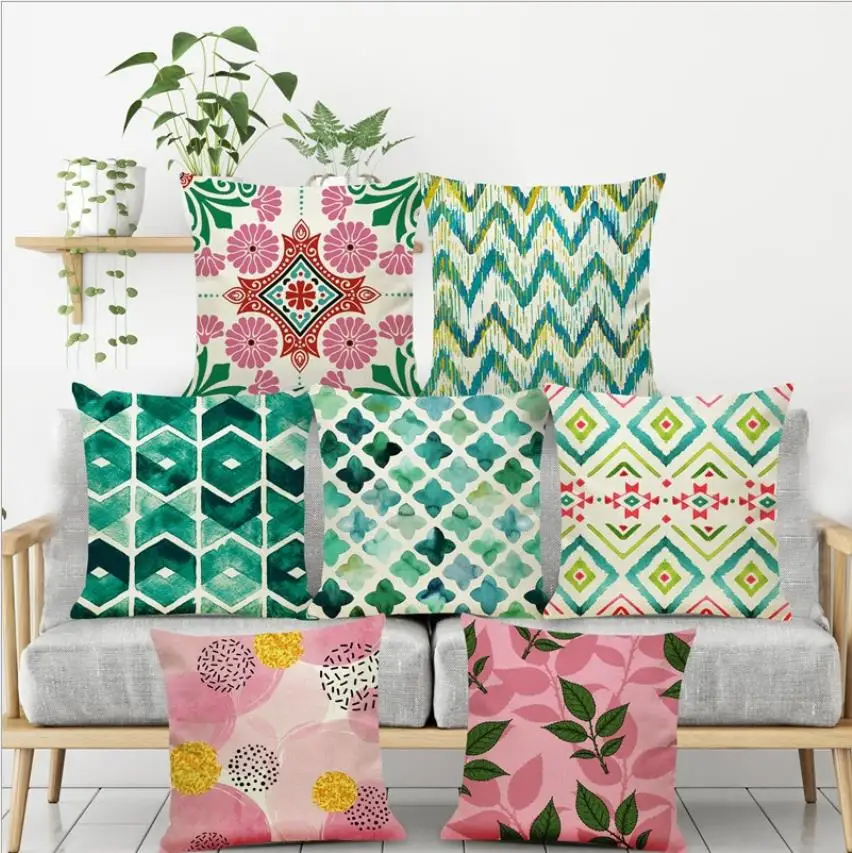 Цветочный чехол для подушки геометрические декоративные из льна и хлопка