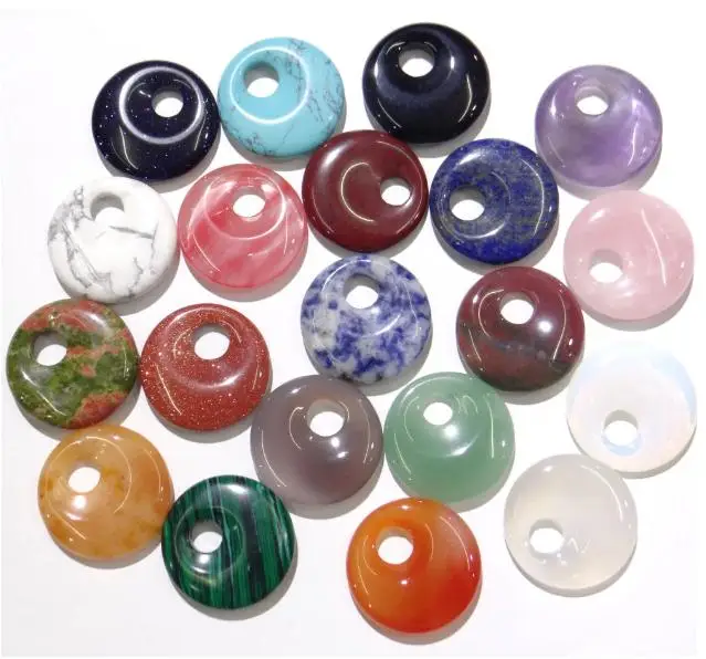 

30mm hot Natural stone Opal Quartz crystal lazuli donut charm pendant for diy jewelry making necklace for men woman10pcs