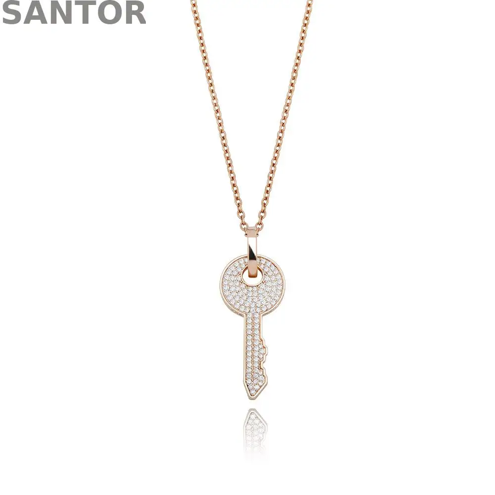

Ins Popular Hip Hop Key Pendant Full Zircon Necklace Men's And Women's Personalized Jewelry Gold Pleated Pendant