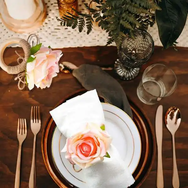 

Handmade Champagne Rose 6PCS Napkin Rings for Home, Kitchen, Dining Room, Dinner Parties, Luncheons, Picnics, Weddings