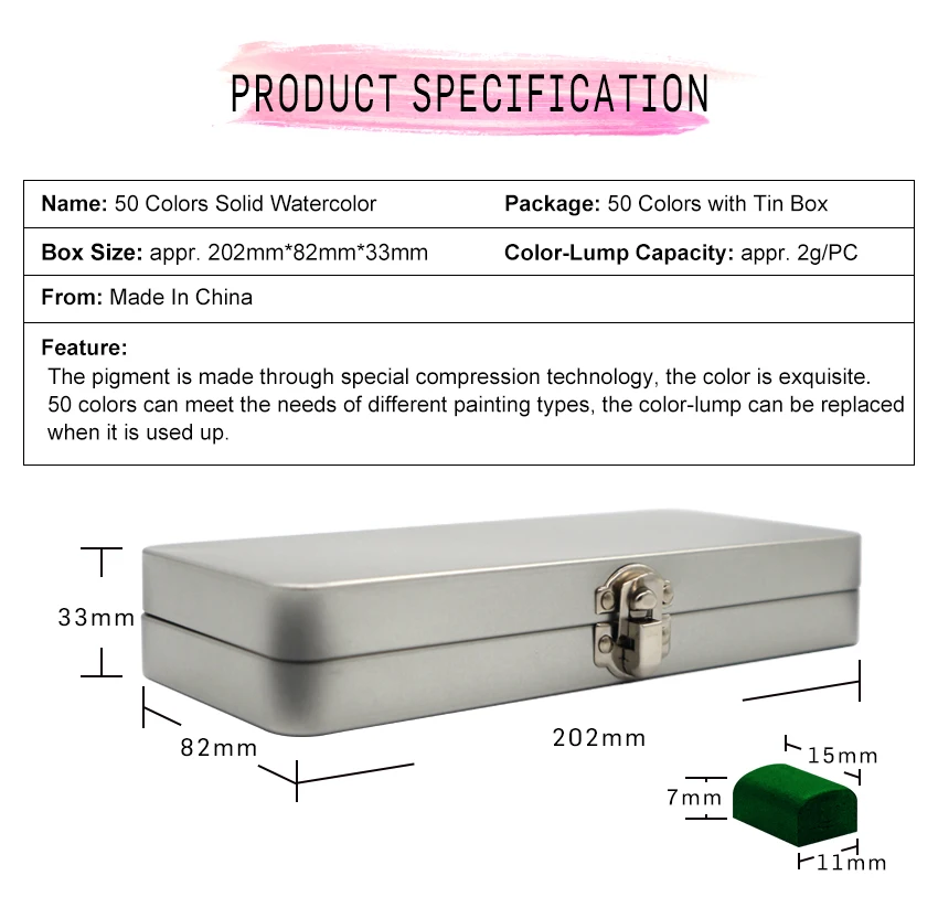 SeamiArt 50Color Solid Watercolor Paint Set Portable Metal Box Watercolor Pigment for Beginner Drawing Watercolor Paper Supplies